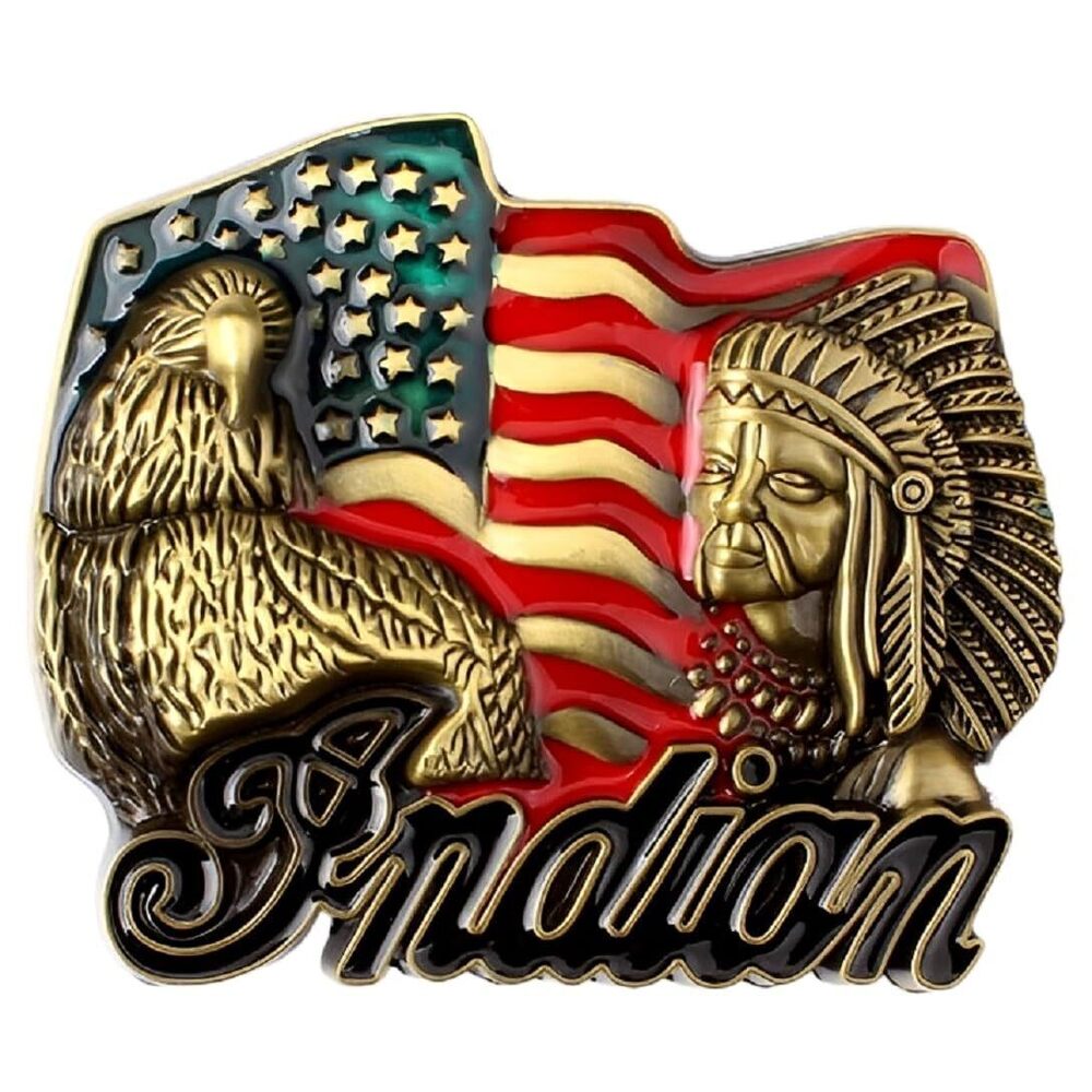 4508 American Flag Eagle Belt Buckle Indian Chief Head Belt Buckle, US Flag